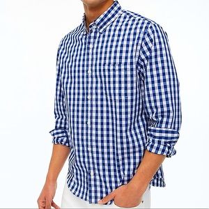 J. Crew Slim Untucked Blue and White Gingham Mens Button Down Size L